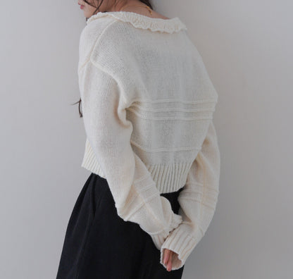 日本JP直送 【2025秋冬新品】拉絨荷葉邊領鉤開襟衫  {11月30截單;預計10-14工作天發貨｝