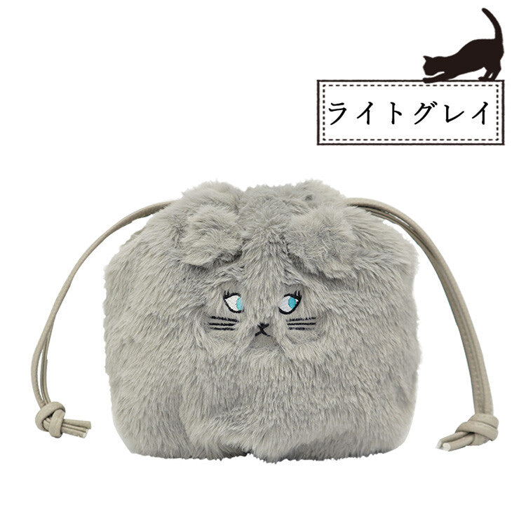 日本JP直送  可愛蓬鬆的黑色貓毛抽繩單肩包，非常適合作為禮物， {3月15截單;預計10-14 工作天發貨}