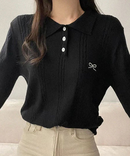 曰本JP送  針織衫 蝴蝶結刺繡POLO衫{11月30截單;預計10-14工作天發貨｝