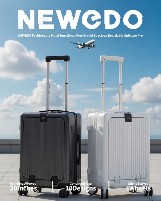 美國NEWEDO時尚多功能便用便携自由行大容量登機旅行箱Pro｜外接USB充電｜可折疊杯架   {6月14截單;預計10-14 工作天發貨}