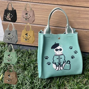 日本JP 直送   【2025新品】時尚貓咪印花針織兩用包 <Minyu> 單肩包 推薦{11月30截單;預計10-14工作天發貨｝