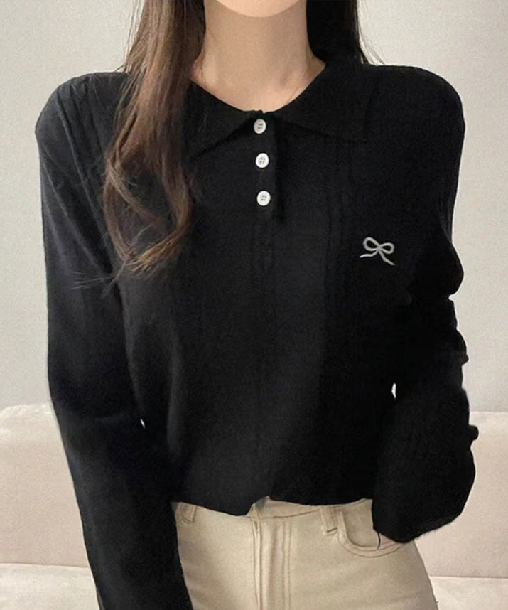 曰本JP送  針織衫 蝴蝶結刺繡POLO衫{11月30截單;預計10-14工作天發貨｝