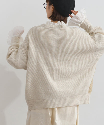 日本JP直送  混色針織開襟衫，附格紋設計 [2025 秋冬新品]　 {11月30截單;預計10-14工作天發貨｝