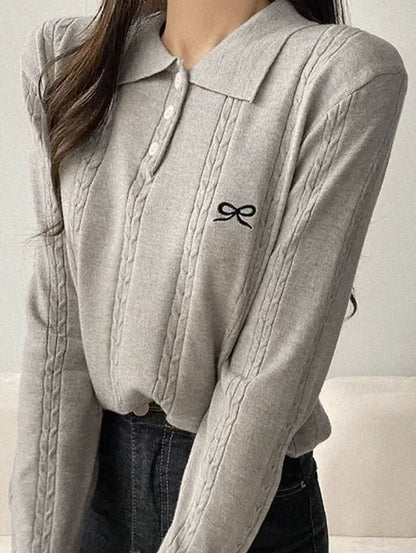 曰本JP送  針織衫 蝴蝶結刺繡POLO衫{11月30截單;預計10-14工作天發貨｝