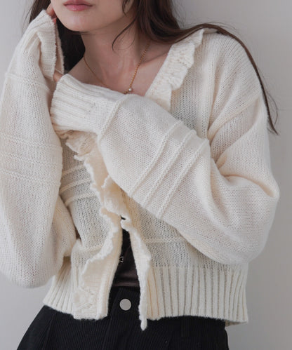 日本JP直送 【2025秋冬新品】拉絨荷葉邊領鉤開襟衫  {11月30截單;預計10-14工作天發貨｝