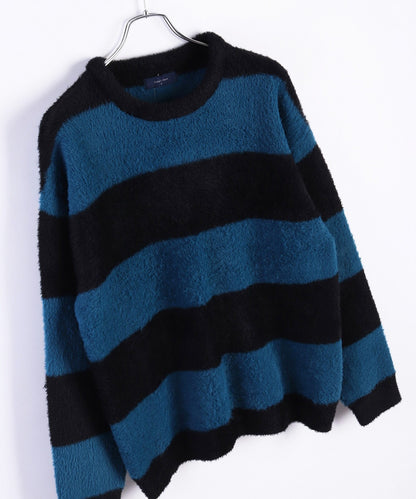 日本JP直送 羽毛紗線寬鬆條紋圓領針織衫 [2025 秋冬款] {11月30截單;預計10-14工作天發貨