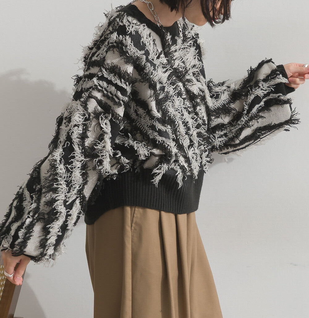 曰本JP直送 馬海毛觸感流蘇提花針織套頭衫 [2025 秋冬新品] {11月30截單;預計10-14工作天發貨｝