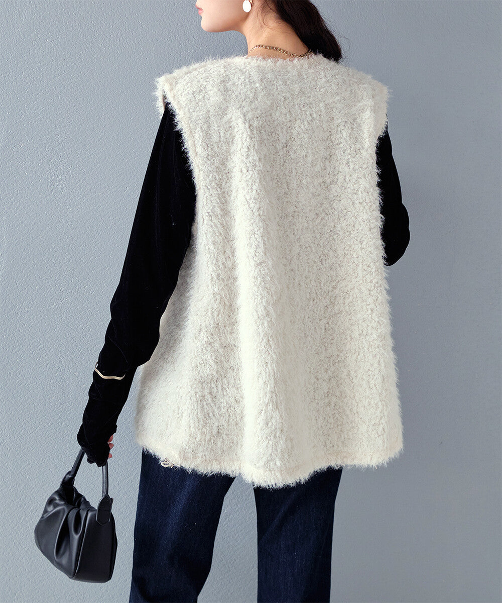 日本JP直送【2025新品♪】Shaggy Boa 雙拉鍊背心{11月30截單;預計10-14工作天發貨｝