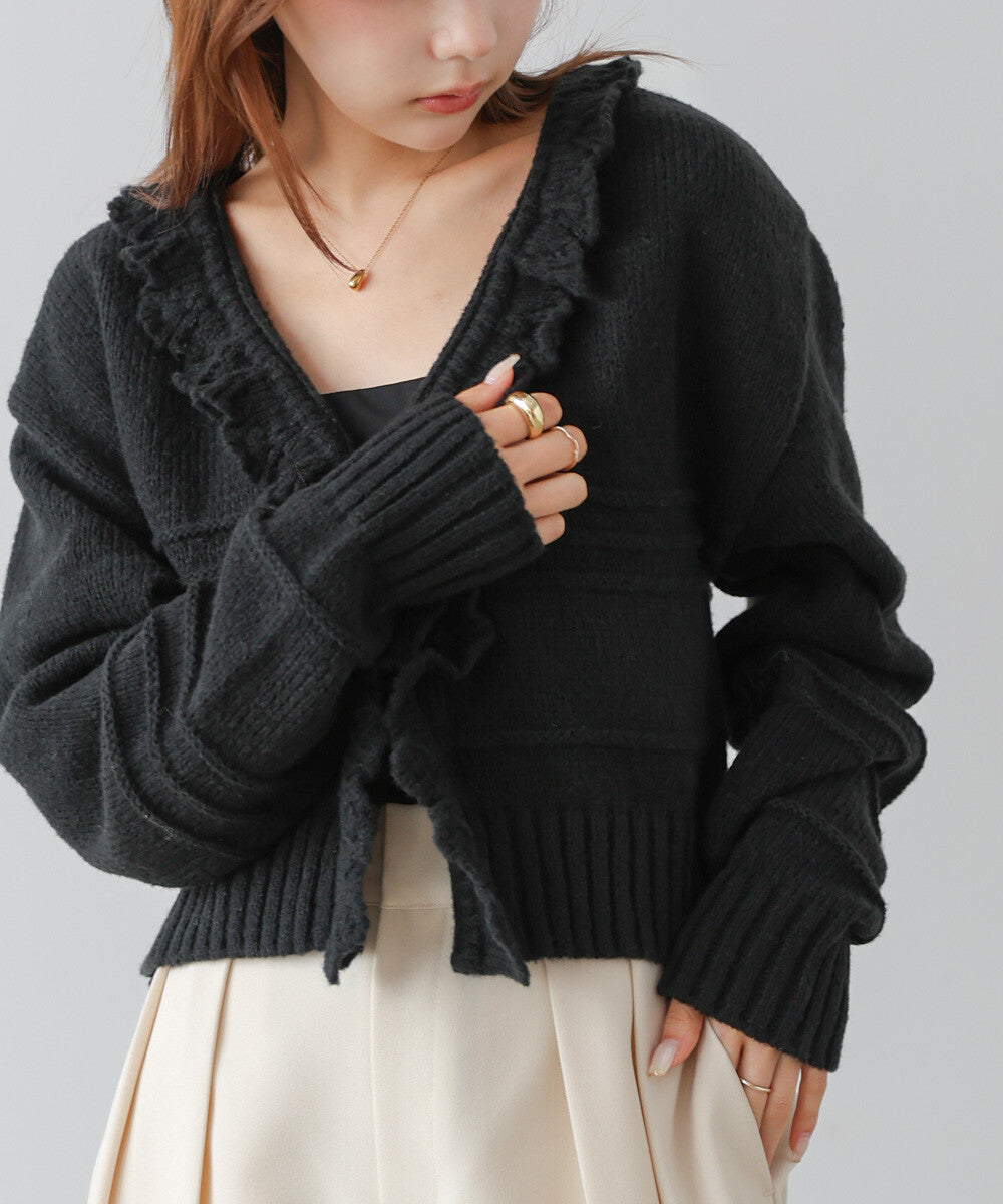 日本JP直送 【2025秋冬新品】拉絨荷葉邊領鉤開襟衫  {11月30截單;預計10-14工作天發貨｝