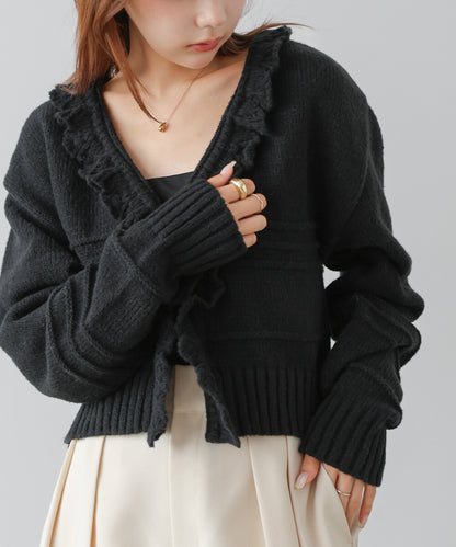 日本JP直送 【2025秋冬新品】拉絨荷葉邊領鉤開襟衫  {11月30截單;預計10-14工作天發貨｝