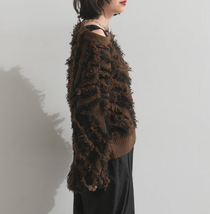曰本JP直送 馬海毛觸感流蘇提花針織套頭衫 [2025 秋冬新品] {11月30截單;預計10-14工作天發貨｝