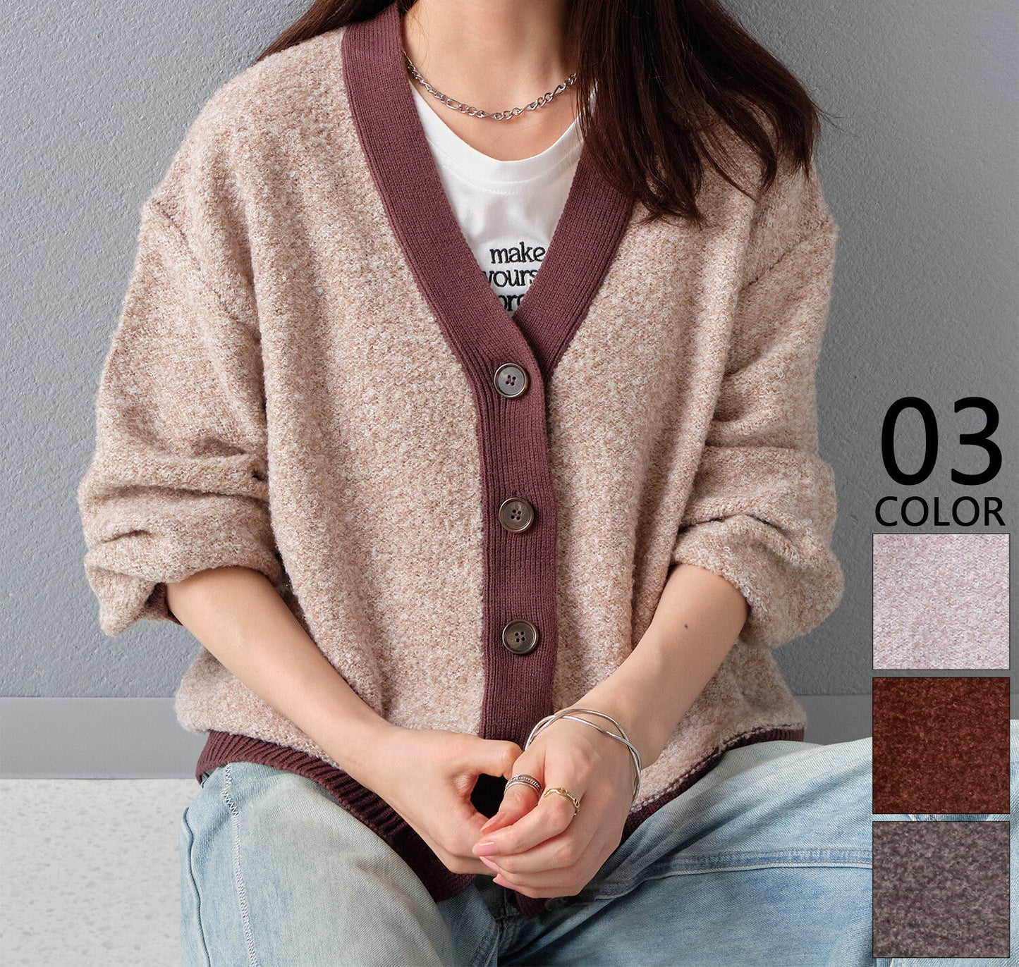 曰本JP直送  【2025新品♪】迷你毛圈紗混色針織開襟衫{11月30截單;預計10-14工作天發貨｝