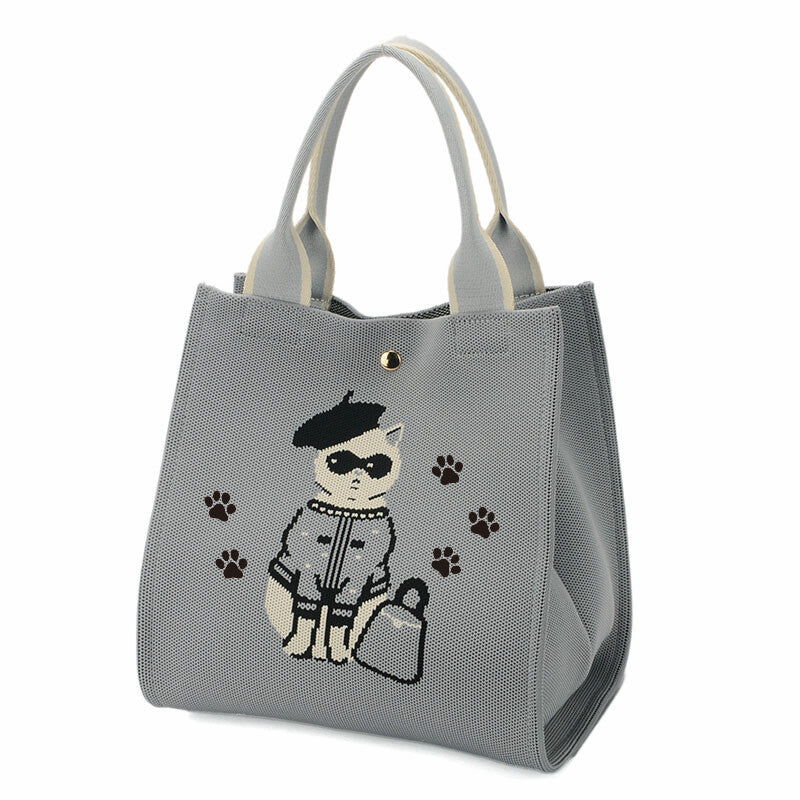 日本JP 直送   【2025新品】時尚貓咪印花針織兩用包 <Minyu> 單肩包 推薦{11月30截單;預計10-14工作天發貨｝