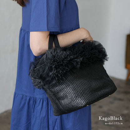 曰本JP直送 可愛迷你薄紗荷葉邊尼龍籃包 {11月30截單;預計10-14工作天發貨｝