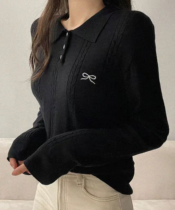 曰本JP送  針織衫 蝴蝶結刺繡POLO衫{11月30截單;預計10-14工作天發貨｝