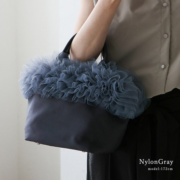 曰本JP直送 可愛迷你薄紗荷葉邊尼龍籃包 {11月30截單;預計10-14工作天發貨｝