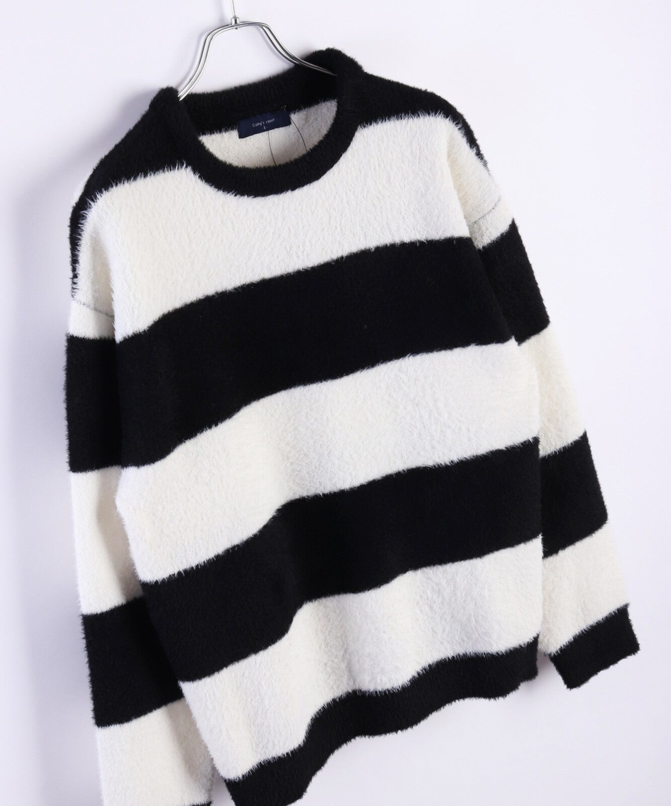 日本JP直送 羽毛紗線寬鬆條紋圓領針織衫 [2025 秋冬款] {11月30截單;預計10-14工作天發貨