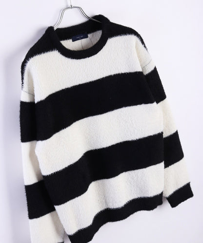 日本JP直送 羽毛紗線寬鬆條紋圓領針織衫 [2025 秋冬款] {11月30截單;預計10-14工作天發貨