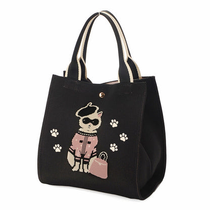 日本JP 直送   【2025新品】時尚貓咪印花針織兩用包 <Minyu> 單肩包 推薦{11月30截單;預計10-14工作天發貨｝