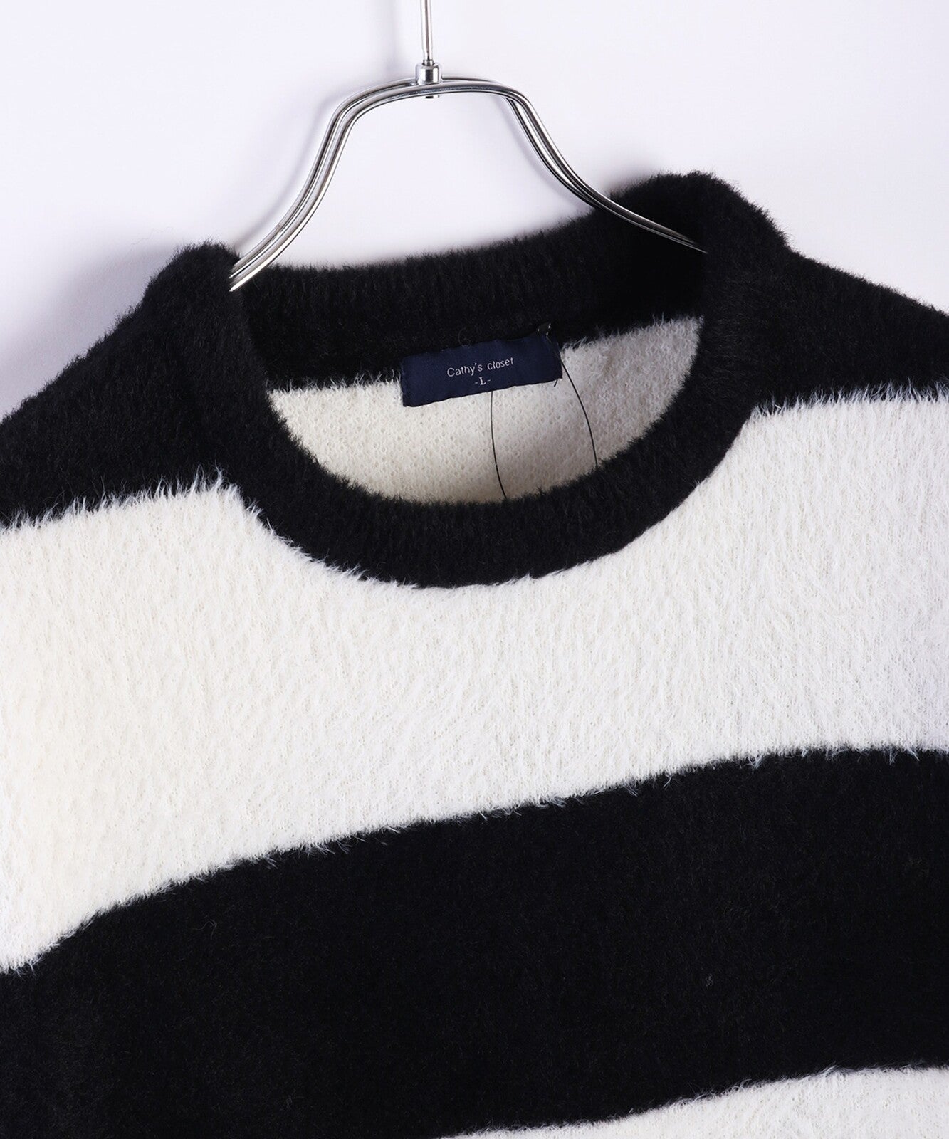 日本JP直送 羽毛紗線寬鬆條紋圓領針織衫 [2025 秋冬款] {11月30截單;預計10-14工作天發貨