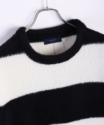 日本JP直送 羽毛紗線寬鬆條紋圓領針織衫 [2025 秋冬款] {11月30截單;預計10-14工作天發貨