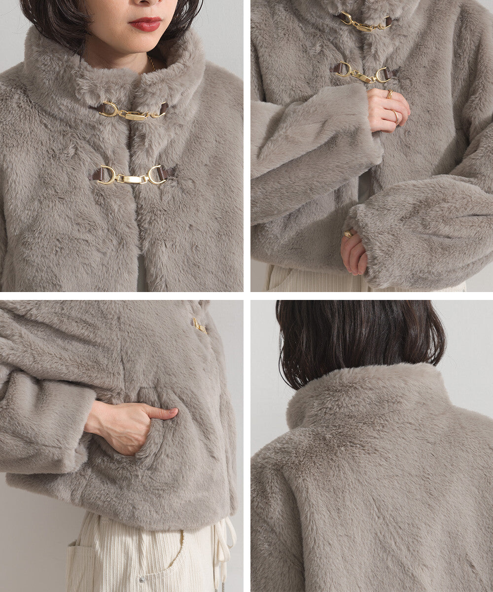 曰本JP直送  兔毛風格生態皮草短版大衣（附銜扣）[2025 秋冬新品] {11月30截單;預計10-14工作天發貨｝