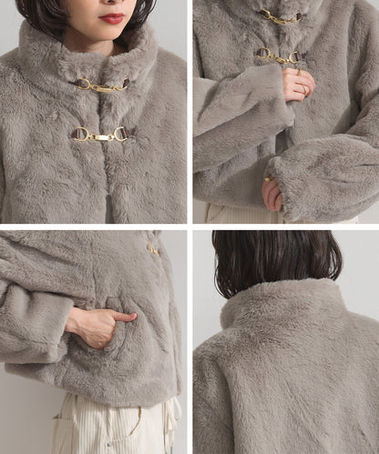 曰本JP直送  兔毛風格生態皮草短版大衣（附銜扣）[2025 秋冬新品] {11月30截單;預計10-14工作天發貨｝