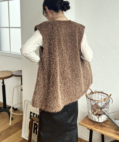 日本JP直送【2025新品♪】Shaggy Boa 雙拉鍊背心{11月30截單;預計10-14工作天發貨｝