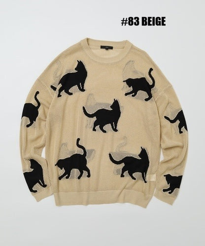 日本JP 直 送   行走貓咪圖案薄紗針織衫{11月30截單;預計10-14工作天發貨｝