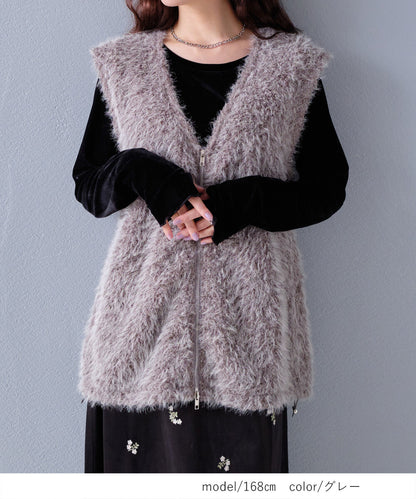 日本JP直送【2025新品♪】Shaggy Boa 雙拉鍊背心{11月30截單;預計10-14工作天發貨｝