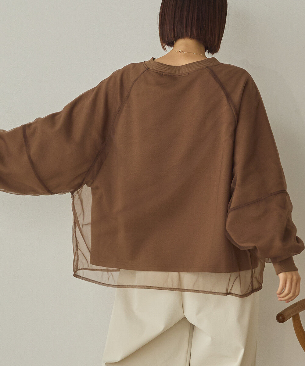 曰本JP直送  紗蕾絲層疊蓬鬆袖印花套頭衫{11月30截單;預計10-14工作天發貨｝