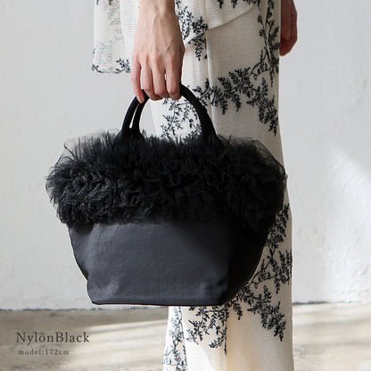 曰本JP直送 可愛迷你薄紗荷葉邊尼龍籃包 {11月30截單;預計10-14工作天發貨｝