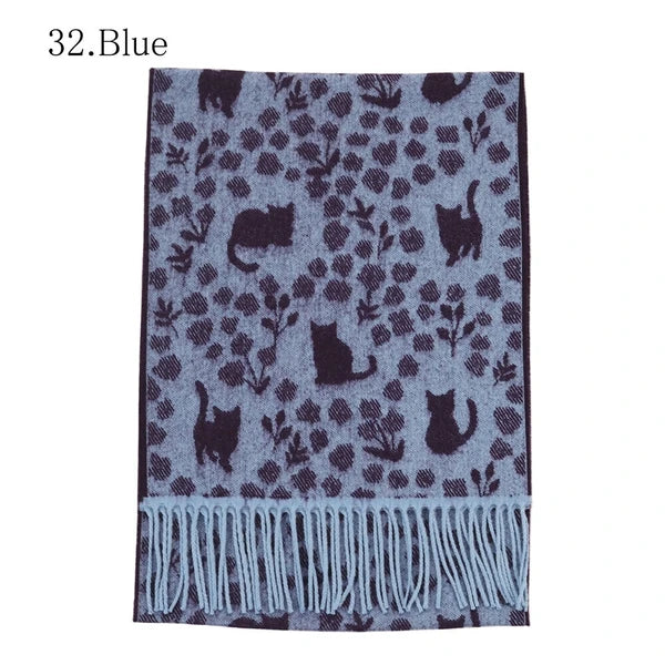 曰本JP直送  日本製 花貓印花窄披肩 發熱保暖防靜電圍巾 {11月30截單;預計10-14工作天發貨｝