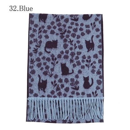 曰本JP直送  日本製 花貓印花窄披肩 發熱保暖防靜電圍巾 {11月30截單;預計10-14工作天發貨｝