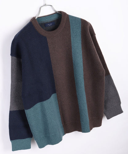 日本JP直送 撞色拼接圓領針織衫 [2025 秋冬款]  {11月30截單;預計10-14工作天發貨