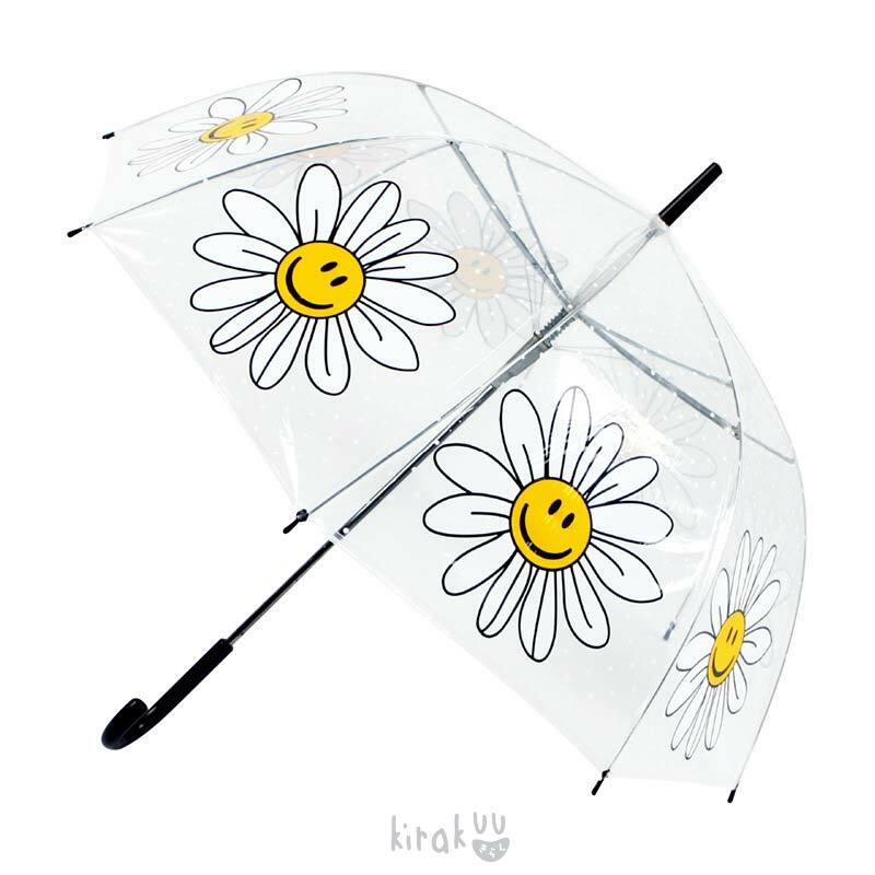 日本 Kirakuu 菊花笑面透明雨傘|浪漫氛圍|雨傘雨具系列|長傘|大範圍擋風擋雨{3月15截單;預計10-14 工作天發貨}