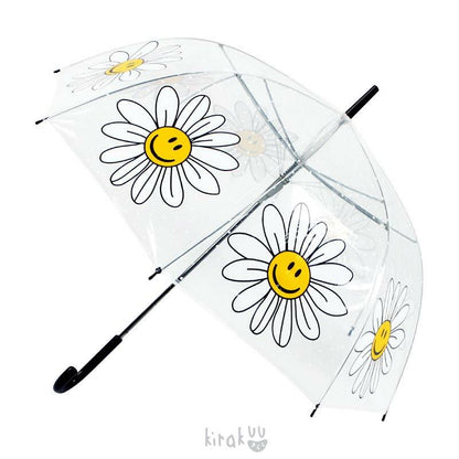 日本 Kirakuu 菊花笑面透明雨傘|浪漫氛圍|雨傘雨具系列|長傘|大範圍擋風擋雨{3月15截單;預計10-14 工作天發貨}