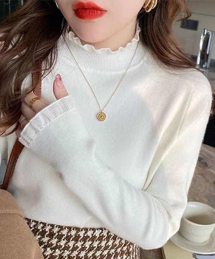 日本JP直送  針織《高領荷葉邊針織上衣，7色可選》{11月30截單;預計10-14工作天發貨｝