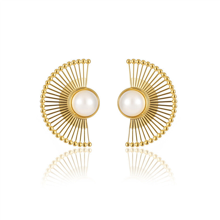 曰本JP直送  當季產品：扇形珍珠裝飾耳環。 2025春季新品 {11月30截單;預計10-14工作天發貨｝