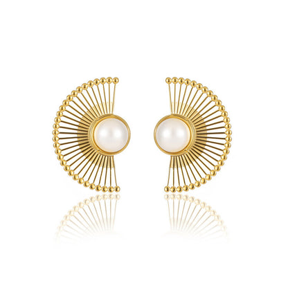 曰本JP直送  當季產品：扇形珍珠裝飾耳環。 2025春季新品 {11月30截單;預計10-14工作天發貨｝