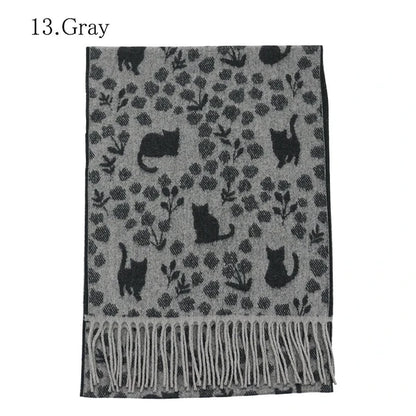 曰本JP直送  日本製 花貓印花窄披肩 發熱保暖防靜電圍巾 {11月30截單;預計10-14工作天發貨｝