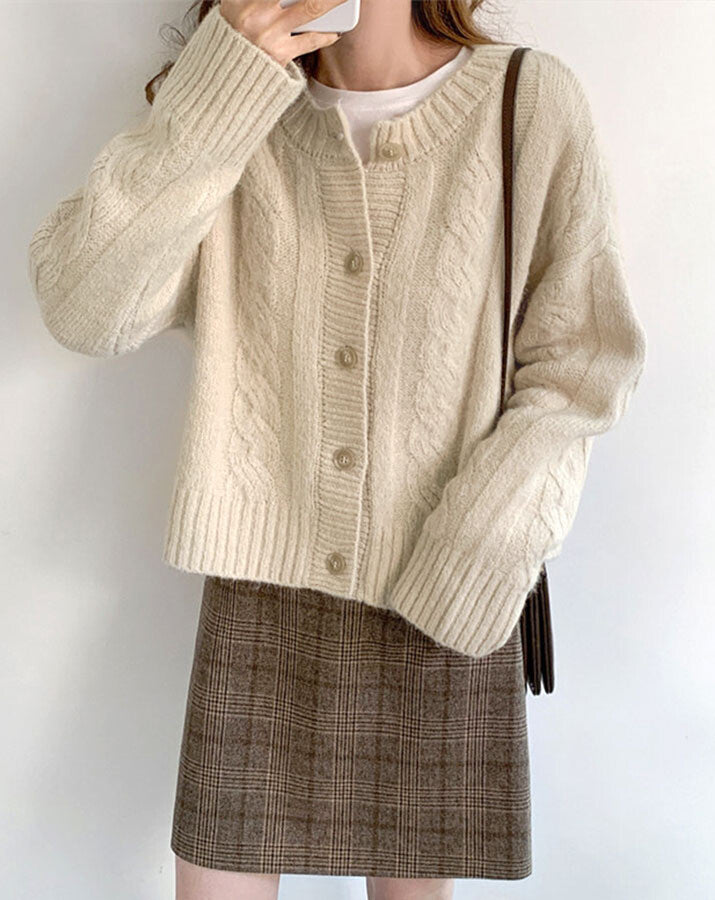 日本JP直送 開襟衫《麻花針織開襟衫，3色可選》{11月30截單;預計10-14工作天發貨｝