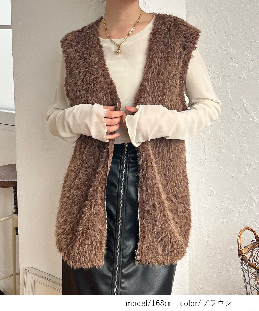 日本JP直送【2025新品♪】Shaggy Boa 雙拉鍊背心{11月30截單;預計10-14工作天發貨｝