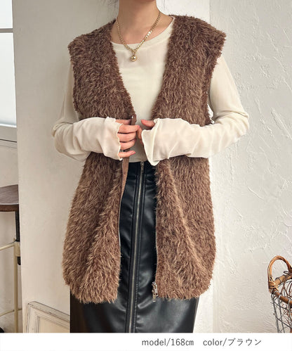 日本JP直送【2025新品♪】Shaggy Boa 雙拉鍊背心{11月30截單;預計10-14工作天發貨｝