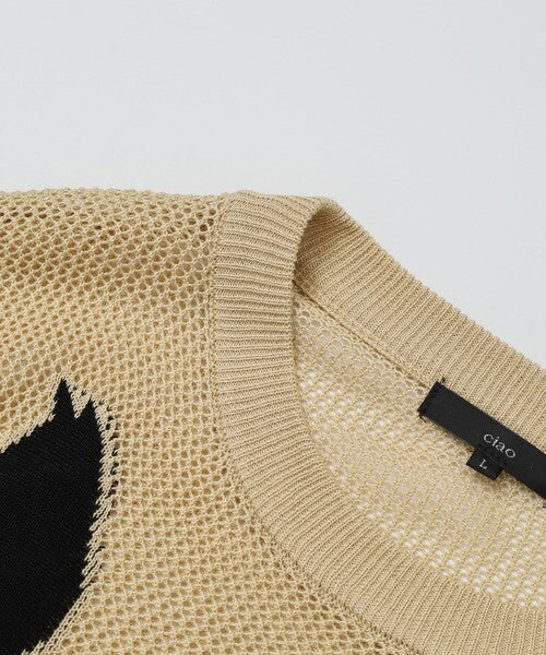 日本JP 直 送   行走貓咪圖案薄紗針織衫{11月30截單;預計10-14工作天發貨｝