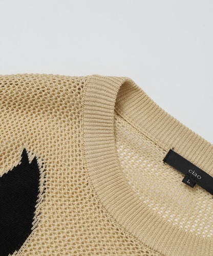 日本JP 直 送   行走貓咪圖案薄紗針織衫{11月30截單;預計10-14工作天發貨｝