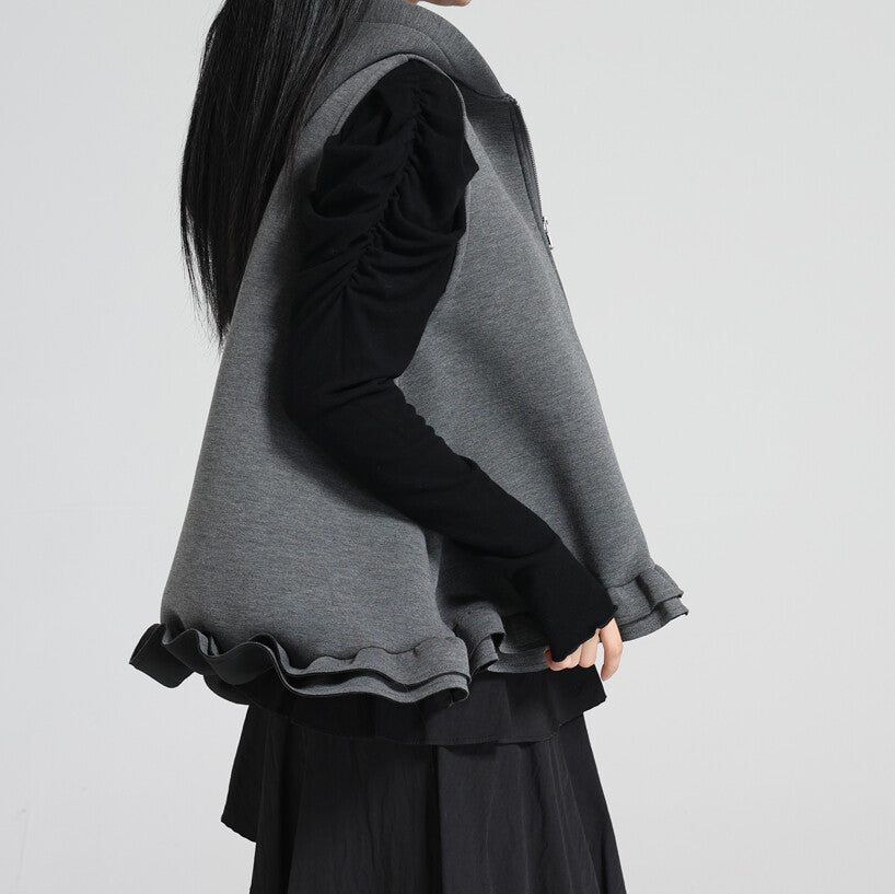 曰本JP送 針織衫【2025新品，當天出貨】荷葉邊下擺黏合連帽背心{11月30截單;預計10-14工作天發貨｝