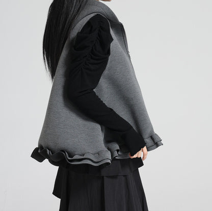 曰本JP送 針織衫【2025新品，當天出貨】荷葉邊下擺黏合連帽背心{11月30截單;預計10-14工作天發貨｝