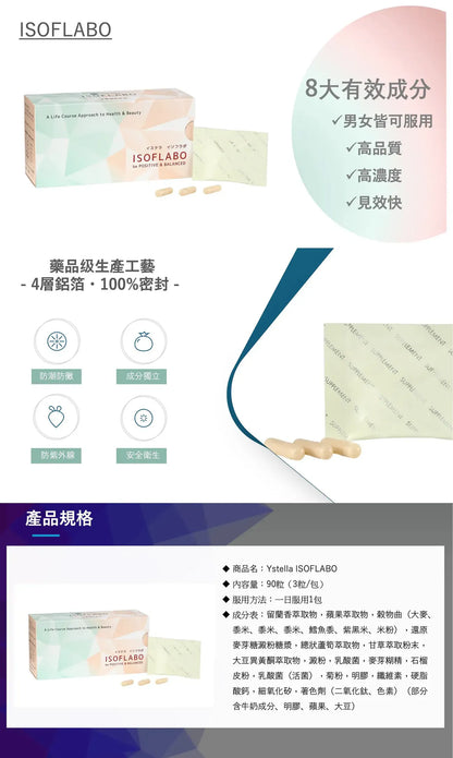 日本製【Ystella Isoflabo 解決荷爾蒙失調 身體找回平衡】|逆齡煥顏|預防三高|提升記憶力及免疫力|改善盗汗|穩定情緒 擊退肥胖|激活關節    {8月2截單;預計10-14 工作天發貨}