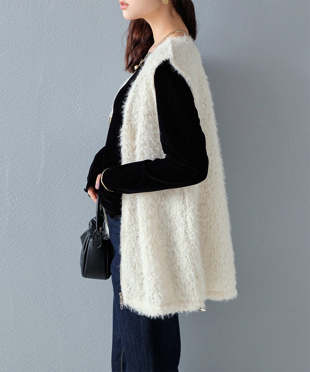 日本JP直送【2025新品♪】Shaggy Boa 雙拉鍊背心{11月30截單;預計10-14工作天發貨｝